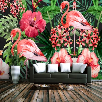 

Custom wallpaper Nordic style natural flamingo plant TV background wall decoration waterproof material