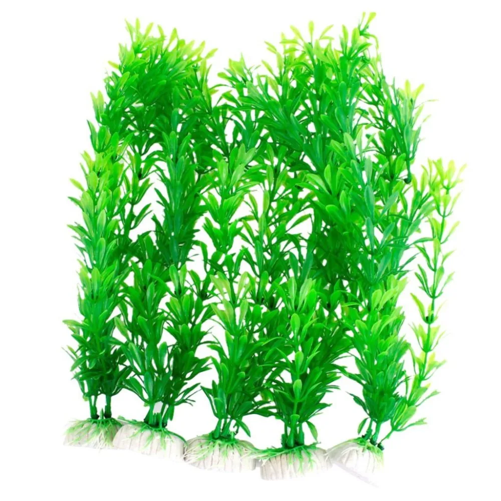 5 Pcs 10.6" High Green Manmade Plant Grass for Fish Tank Aquariumin