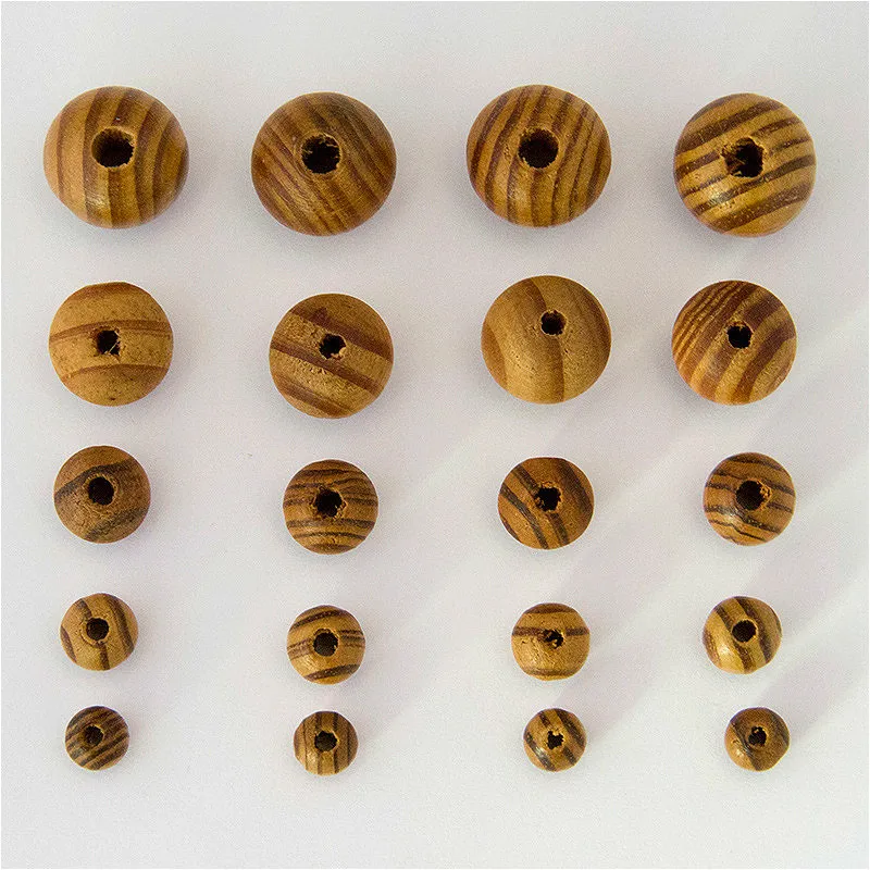 100 Pcs/lot 6 8 10 12mm Stripe Wood Beads for Jewelry Making Findings