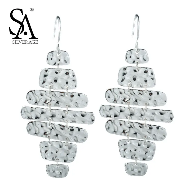 

SA SILVERAGE Drop Earrings 925 Silver Earrings for Women Fashion Long Dangle Geometry Brincos Statement Wedding Fine Jewelry