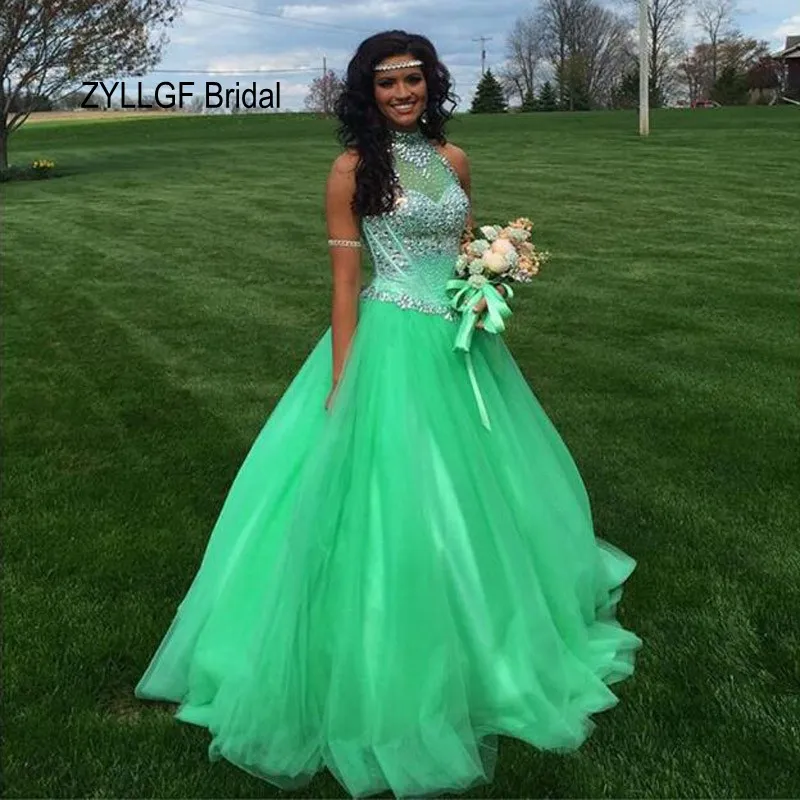 as picture ZYLLGF бальное платье с высоким воротом женское вечернее длинное отделанный кристаллами Тюль Вечерние платья из Китая ND176 - Цвет: as picture