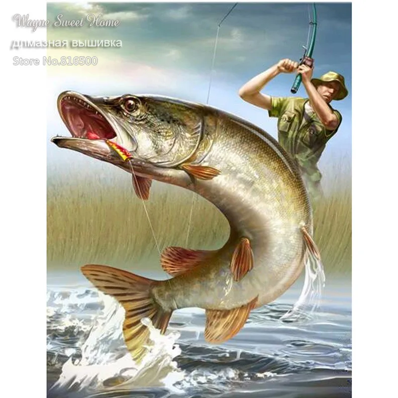 

5D Needlework Diy Diamond Painting Cross Stitch Diamond Embroidery Fisherman Fishing Vertical Cube Drill Mosaic Decorative