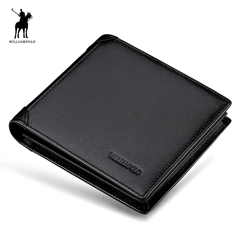 

WILLIAMPOLO Genuine Leather Europen and American Style 3 Bifold Small Wallet Mens Wallets Luxury With Gift Box PL217