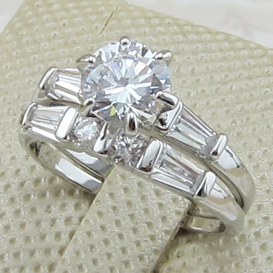 Size 5 6 7 Romantic Elegant White CZ Gems Wedding Ring Sets Rhodium Plated Jewelry Gift For