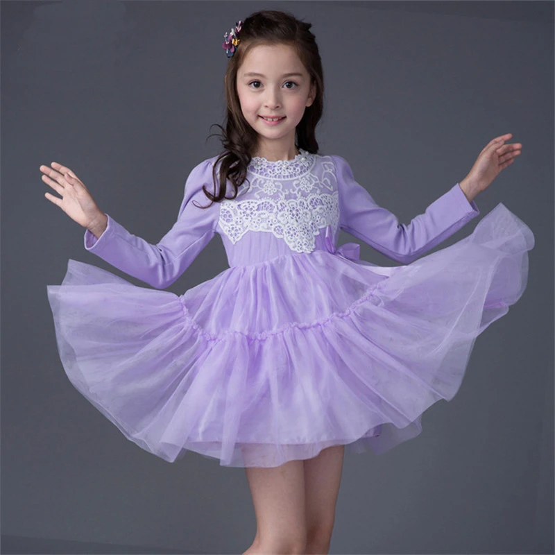 Autumn Cotton Vintage Lace Flower Girl Wedding Party Dress Fancy
