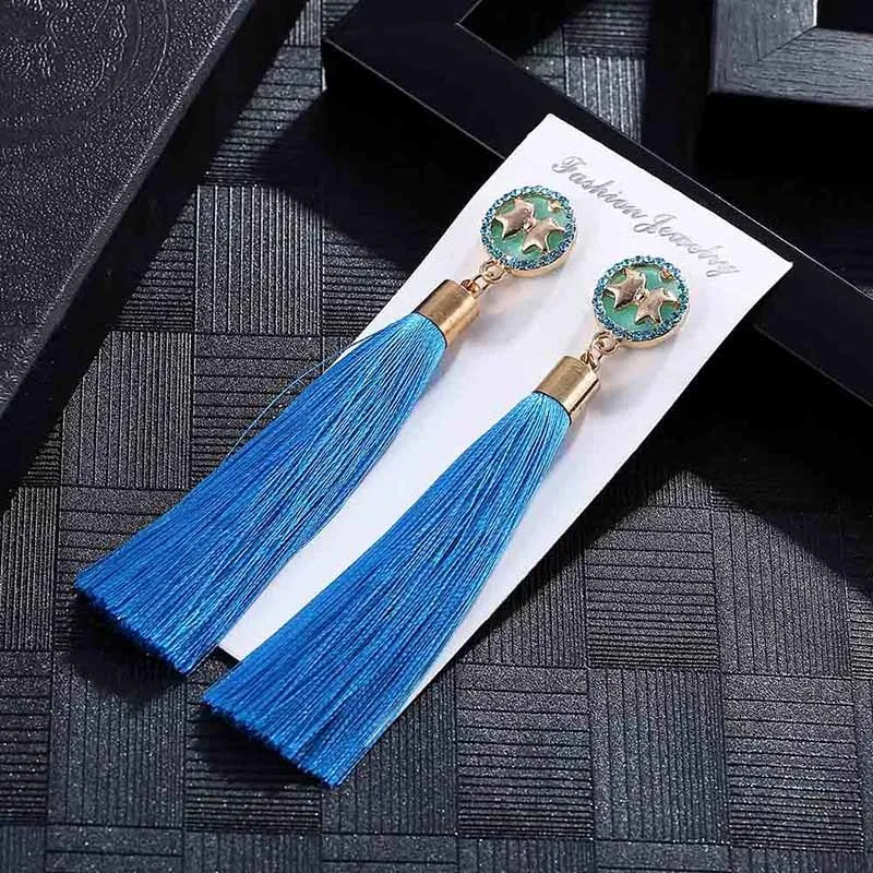 E5914 Trendy Drop Earrings ButterflyWomenLongBohemianBlueSilkBalckDangleMetalBohoGold Tassel Earrings 2018 Jewelry