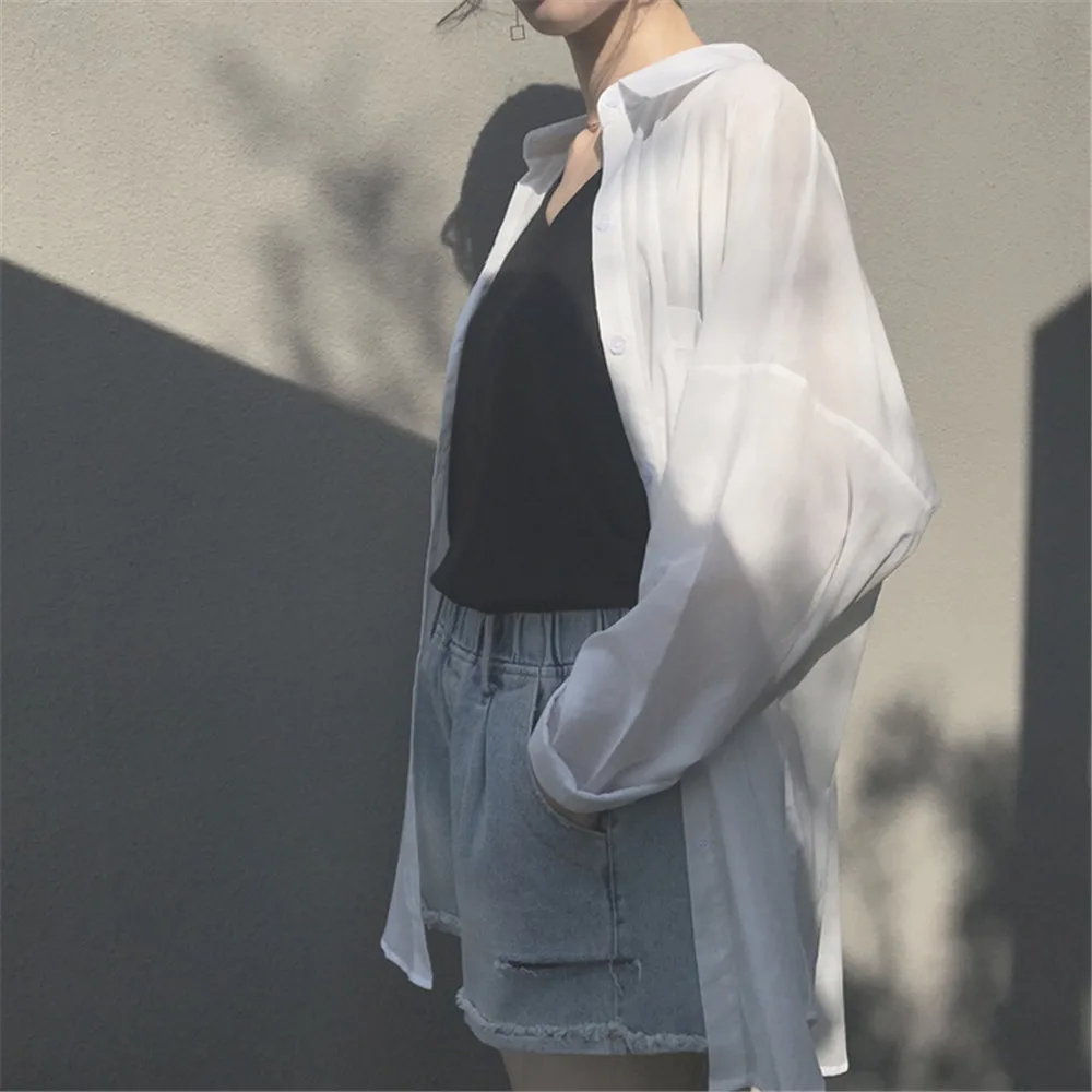 Boyfriend Style Casual Vacation White Long Blouse Women Summer Women Long Sleeve Shirt Blouse High quality loose Blouse Tops (10)