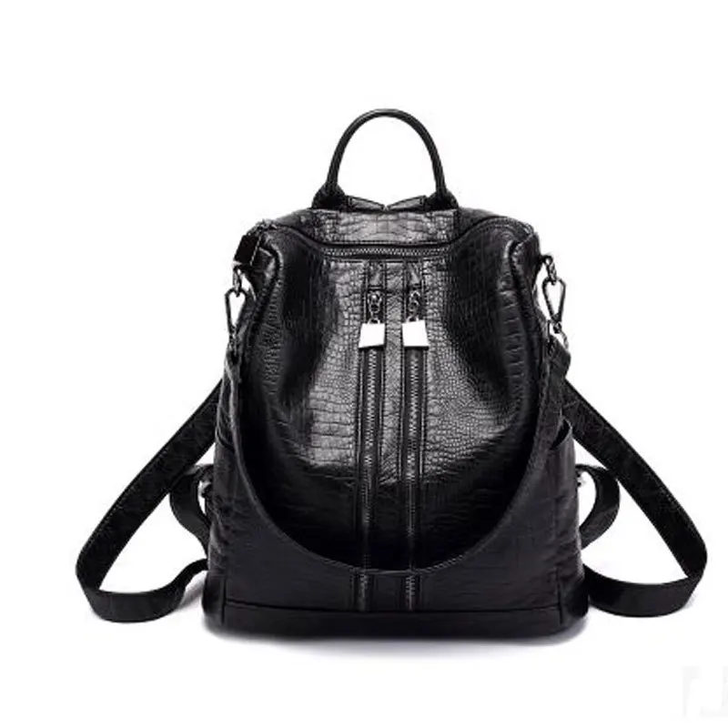 

New Genuine leather backpack crocodile pattern sheepskin large capacity travel bag college wind vertical square type duffle bag
