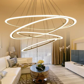 

VEIHAO Modern LED hanging chandelier oval with acrylic chandelier home lighting hotel living room kitchen dining room lamp gloss