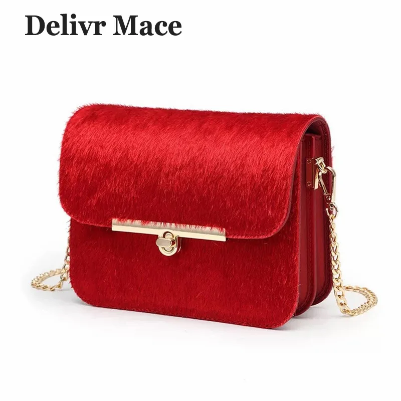 

Women Bags Leather Velour Red Lady Shoulder Bags Chain Women Messenger Bags 2018 Winter Phone Purse Small Sac A Main Clutch Bag