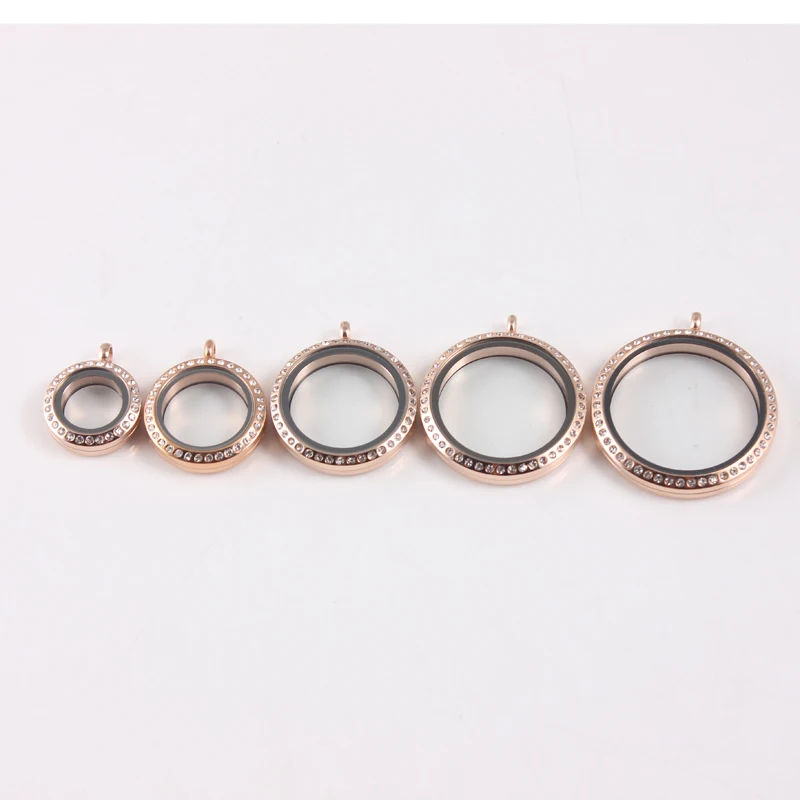 

20/26/30/34/38mm Crystal Rosegold Floating Locket Stainless Steel Screw Living Memory Locket Pendant for women tiffan jewelry
