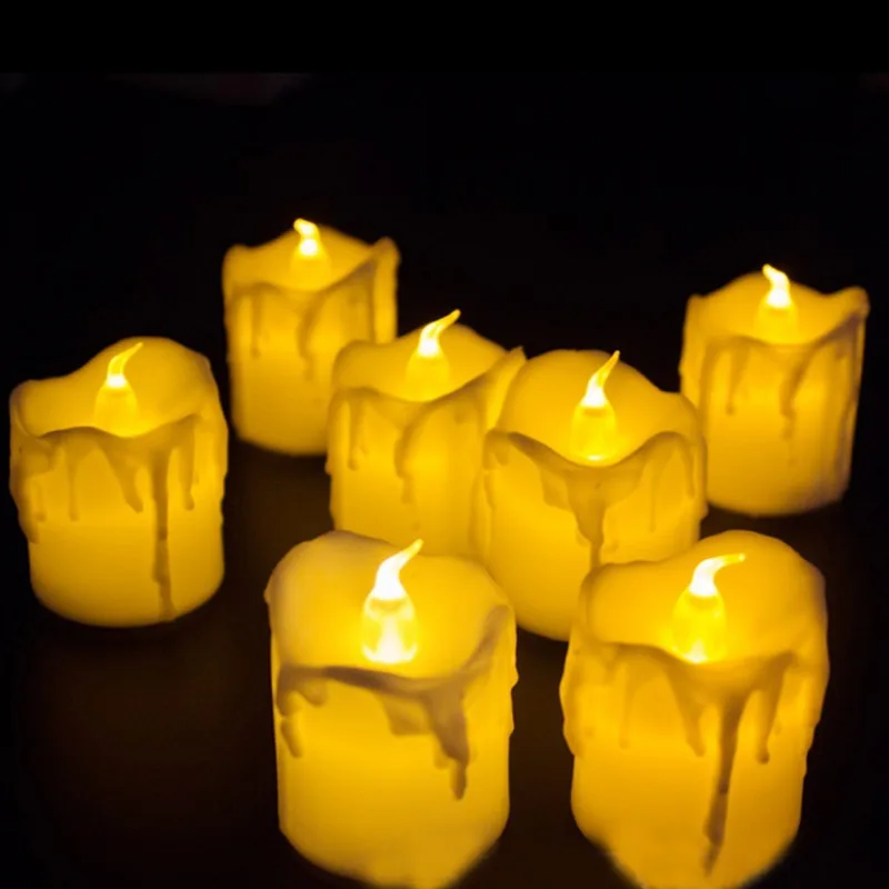 

12Pcs/Lot LED Flameless Candles Waterproof Tea Lights Wax Dripped Candles Home Room Decor --M25