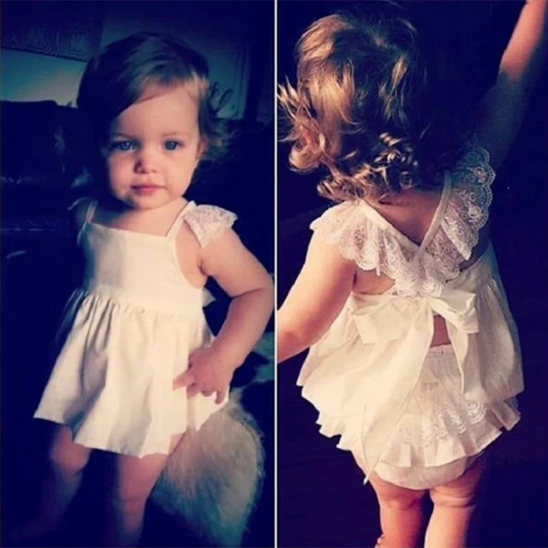 

2017 Summer Style Infant Clothes Baby Clothing Sets White Lace Cotton Sleeveless 2pcs Baby Girls Clothes