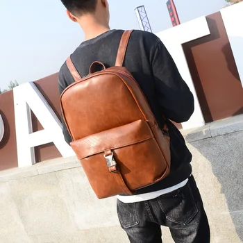 

062618 new hot yesetn student school bag men vintage PU leather backpack