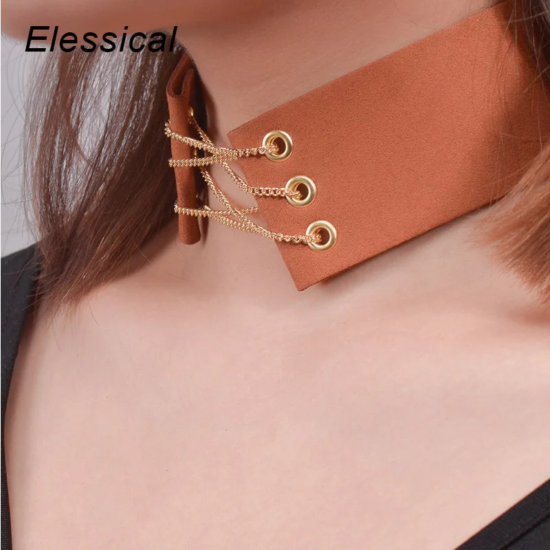 Elessical в стиле панк Гипербола колье воротник Wide Velvet Choker Цепочки и ожерелья Женщина