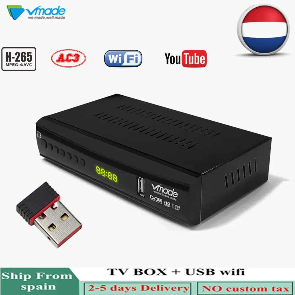 

Vmade 2019 Mini TV Tuner DVB-T H.265/HEVC HD Digital Terrestrial TV Receiver MPEG4 Full 1080P DVB-T2 With USB WIFI Set-Top Box