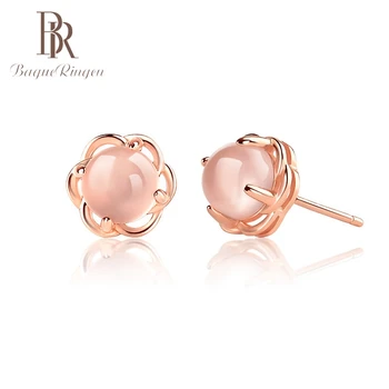 

Begua Ringen Rose Gold Color Light of Luna Pink Stud Earrings For Women Girls Silver Color Female Small Earring Fashion Wedding