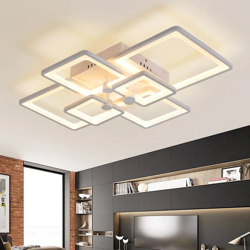 Современный светодиодный потолочный светильник с квадратной рамой для гостиной, кухни, алюминиевая потолочная лампа, белые окрашенные люстры, светодиодные лампы ac220в
