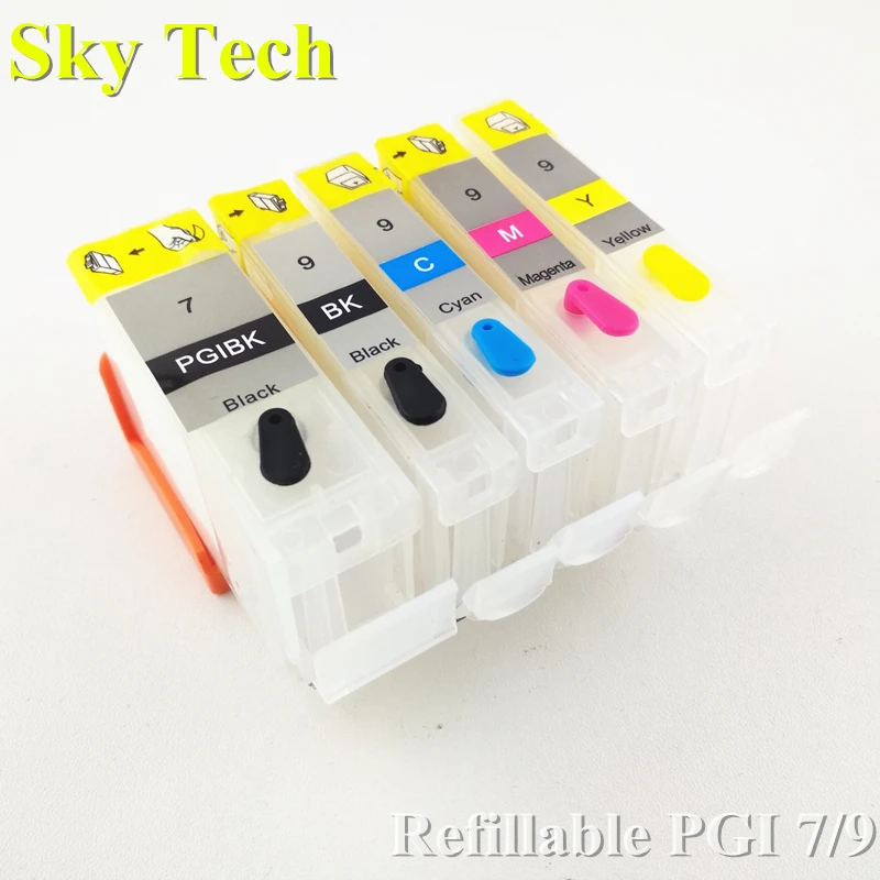 Перезаправляемый картридж 5PK для струйного принтера PGI7 PGI9 Canon Pixma MX7600 IX7000 с чипами