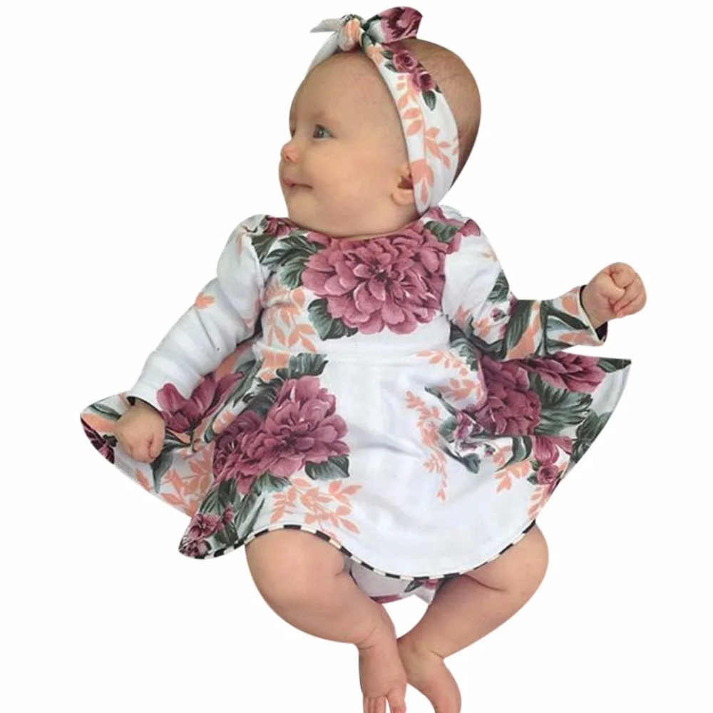 Baby Flower Clothing 2018 New Floral Baby Girls Dress Spring Long Sleeve Flower Princess Dress