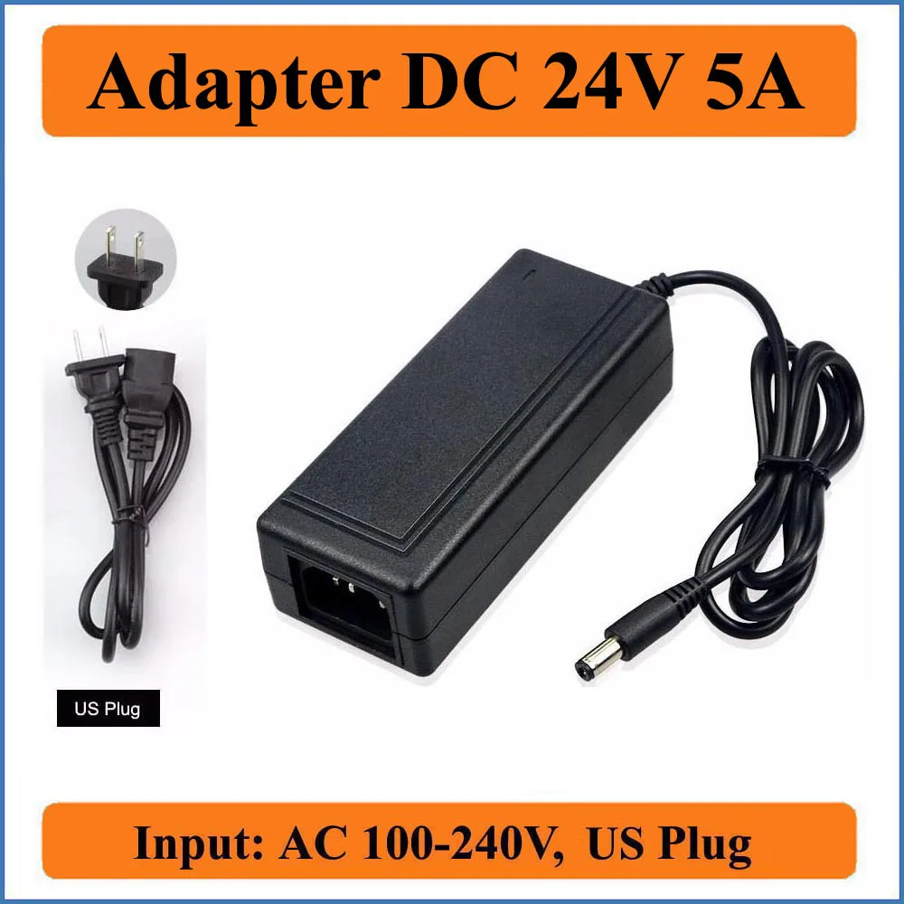 

24V 5A US Plug AC DC Adapter AC100V-240V Converter to DC 24V 5000mA 120W Power Supply 5.5mm x 2.1-2.5mm Charger for LED Strips