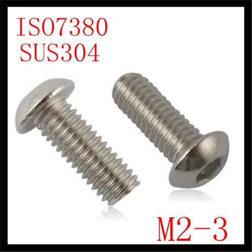 

200pcs/lot Stainless Steel 304 ISO7380 M2*3 Pan Head Hex (hexagon)Socket button head Screw