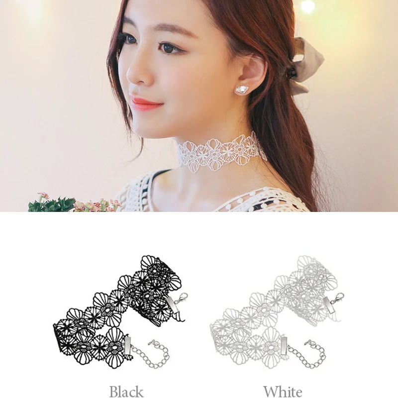 

Fashion Elegant White Black Lace Choker Necklace Torques Women Collar Jewelry Women Statement Jewelry