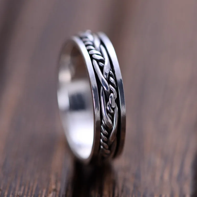 

Sterling Silver Jewelry Thai Silver Restoring Ancient Ways Is Contracted Bar Lines Men's And Women's Transfer Ring