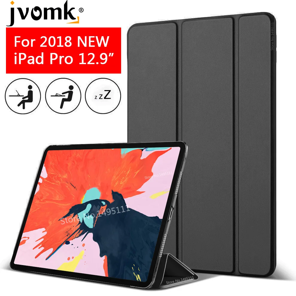 Кейс для iPad Pro 12,9 из искусственной кожи прозрачный PC задняя Ultra Slim Light Вес Trifold Smart Cover для iPad Pro 12,9 дюйма