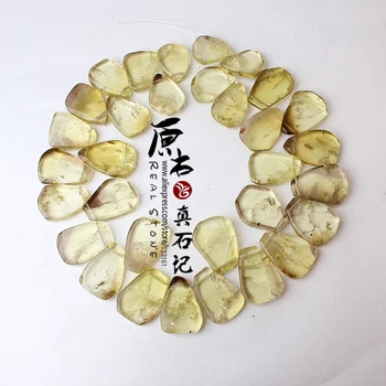 

Natural 15.5" Lemon Quarts Flat Freeform Slab Pendant Beads Not-Dyed Gem Stone Crystal Slice Top Drilled About 33 beads