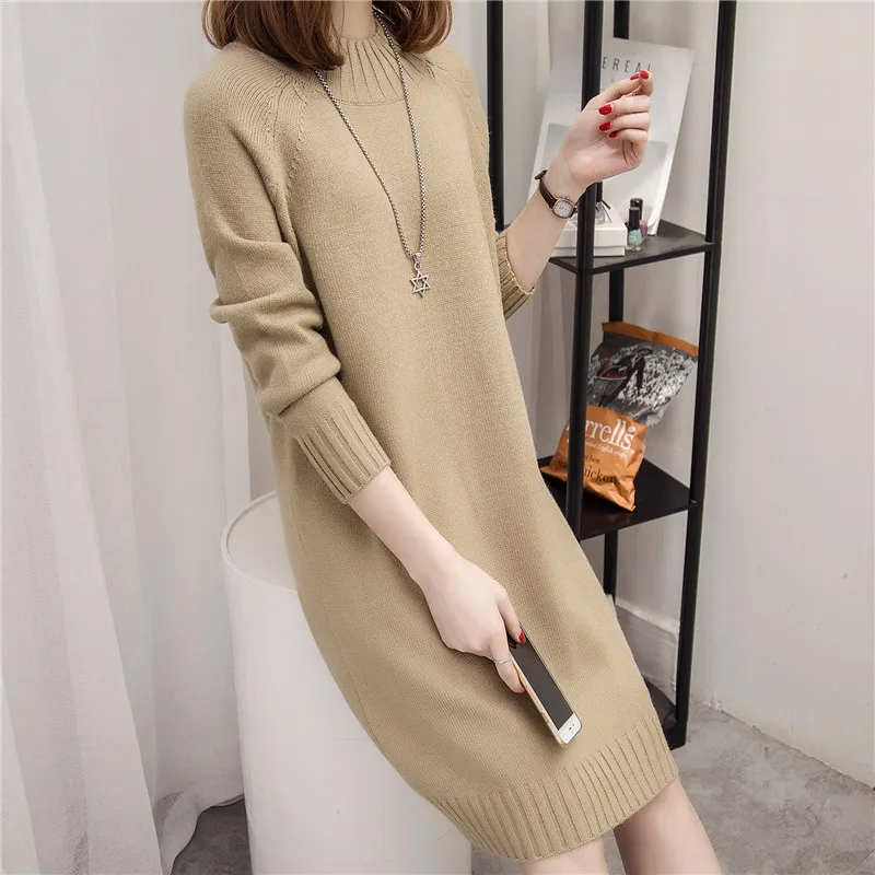 HaoRu New Women's Sweater Winter 2017 Autumn Fashion All-match Thick Knitting Pullovers Loose Knitted Dress Female White Black