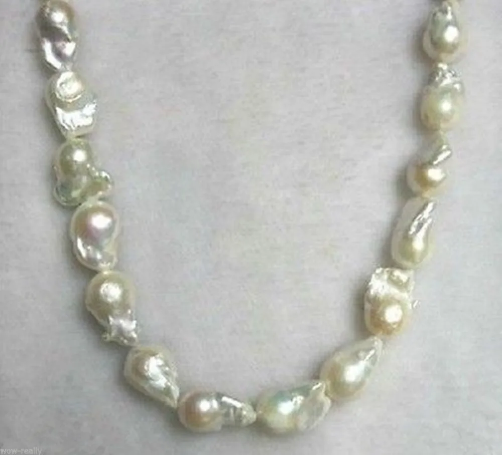 

FREE SHIPPINGHUGE NATURAL 14-16MM WHITE BAROQUE PEARL NECKLACE 18" AAA+