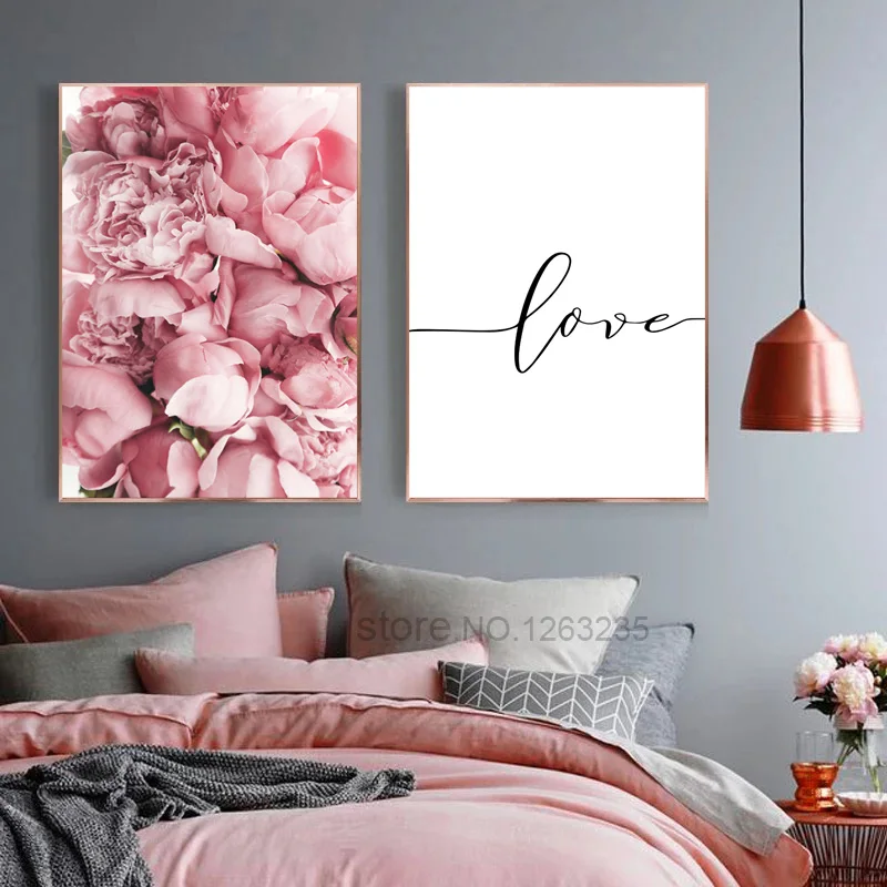 

Rose Pink Flowers Wall Art Canvas Decorative Painting Nordic Posters Art Prints Home Love Peony Bedroom Decoration Unframed