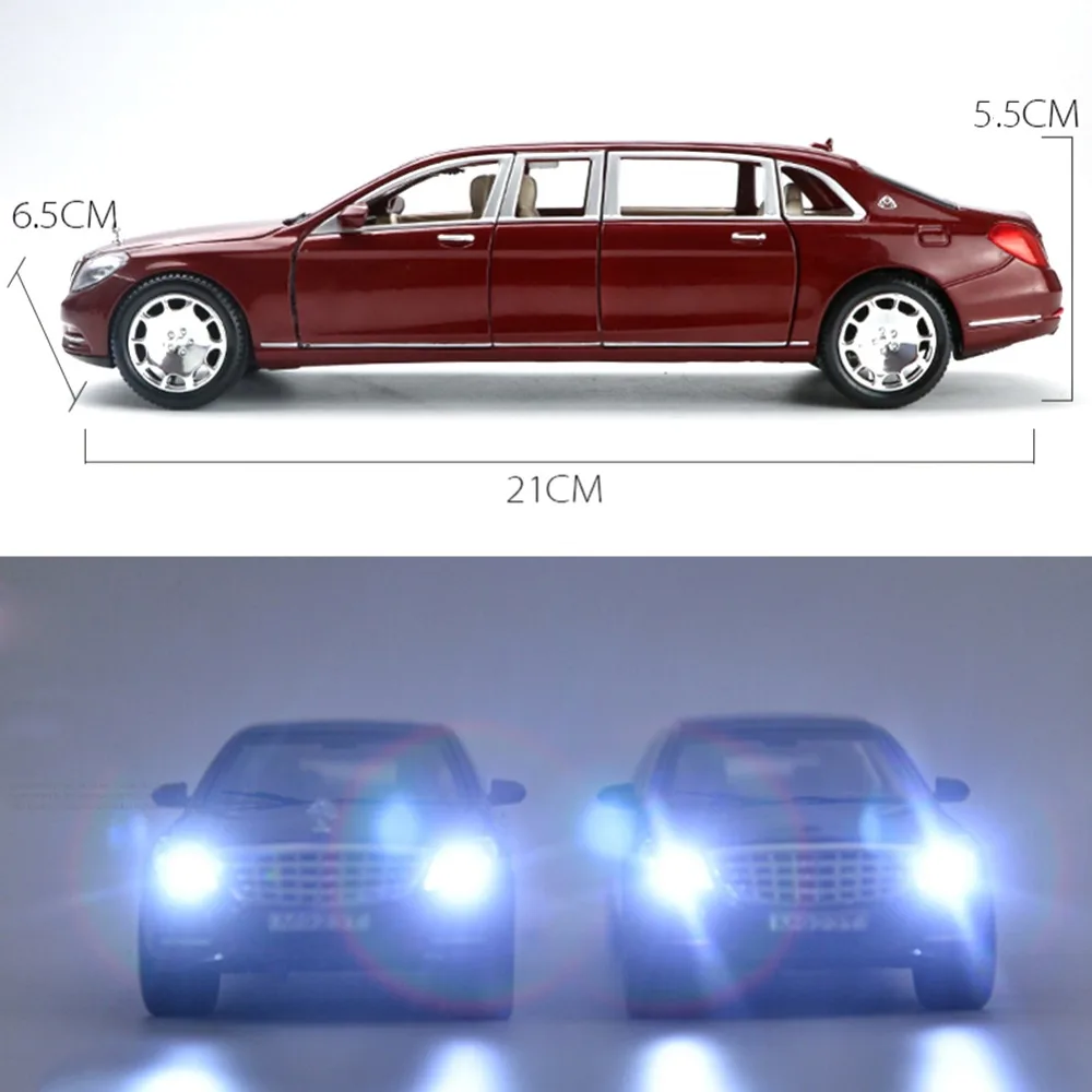 Реалистичный изысканный 1/24 Maybach S600 pullman металлический литой под давлением сплав модель Автомобильный светильник и звук вытяжной автомобиль коллекционная игрушка подарок