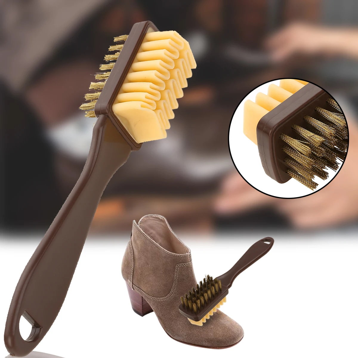 1pc 2-Sided Shoe Cleaning Brush with Rubber Eraser Set Suede Nubuck Shoes Leather Shoes Polishing Brush Boot Cleaner