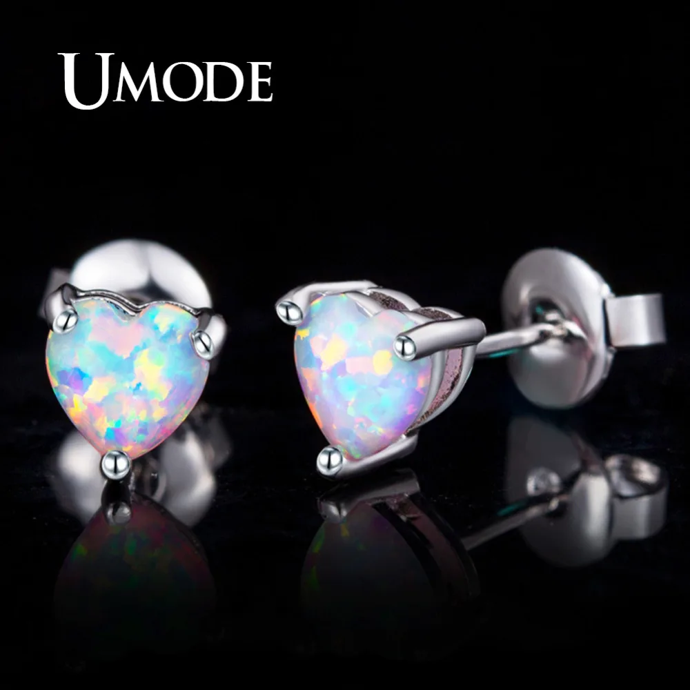 UMODE Cute Heart Opal Stone Stud Earring for Women Fashion Earring Boucle D'Oreille Pendientes Mujer Moda 2018 Oorbellen AUE0384