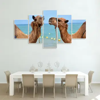 

Laeacco Canvas Calligraphy Painting 5 Panel Camel Wall Art Animal Posters and Prints Living Room Picture Nordic Home Decoration