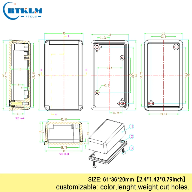 Корпус из АБС-пластика для электронных инструментов Чехол diy пластиковая коробка проекта IP55 распределительная коробка динамик электрическая коробка 61*36*20 мм