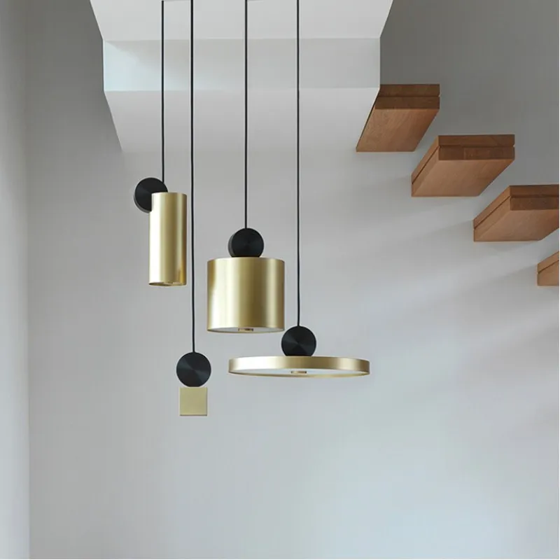 

Simple Brief Modern Iron Gold Plated Cylindrical Lampshade LED Hanging Light for Home Living Room Bar