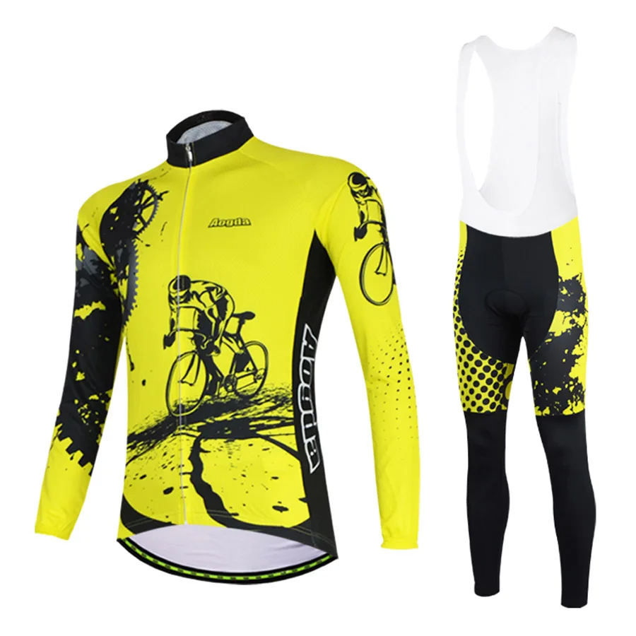 Aogda Long Sleeve Cycling Set Men Cycling Jersey Yellow Cycling