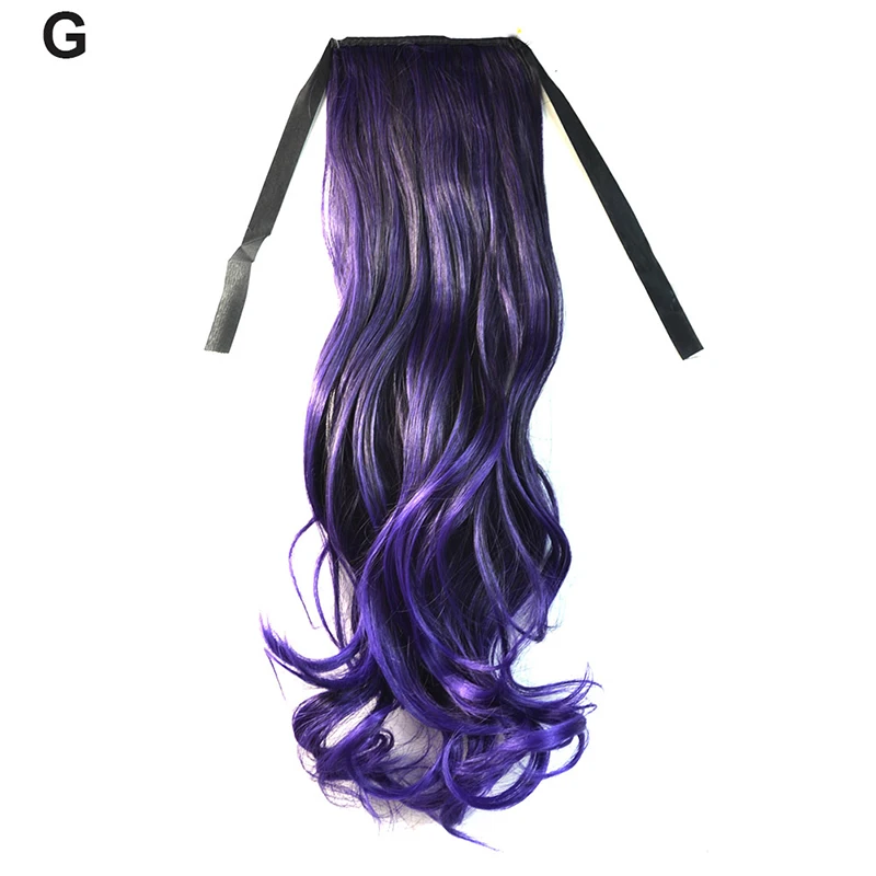 Модные длинные вьющиеся волосы на заколках длиной 17 дюймов, конский хвост, ленточные волосы для наращивания, ломбер, Радужный конский хвост, синтетические накладные волосы - Цвет: Розовый