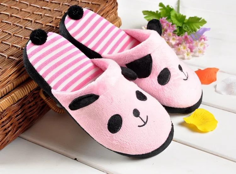 

New Panda Tail Autumn Winter Warm Plush Fluffy Anti-slip Women Slippers Cute Coral Soft Home Slippers Indoor Shoes Pantuflas