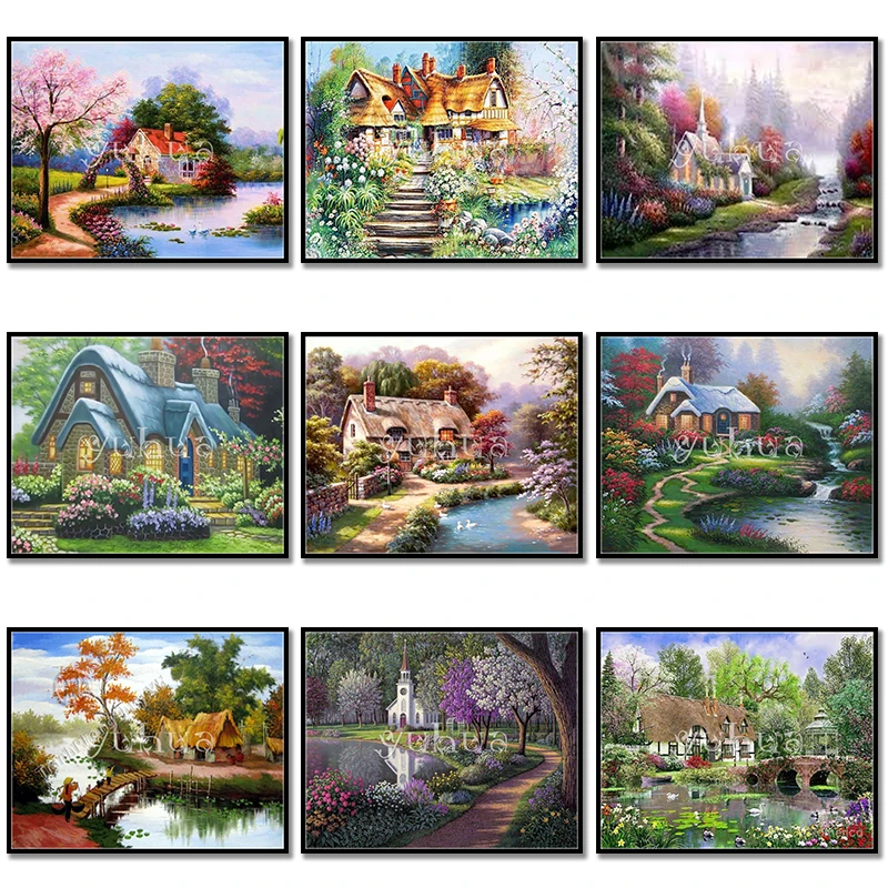 5D Diamond embroidery Flower house Round Diamond mosaic Colorful castle Full Square Diamond painting Cross stitch l