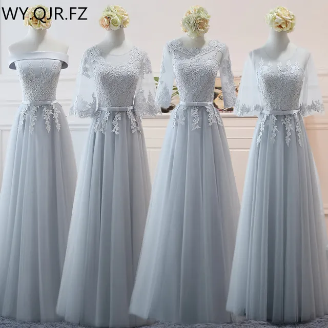 Ncg Lace Up Net Yarn Long Gray Bridesmaid Dresses New Winter Spring