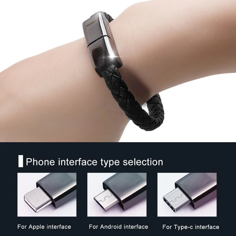 

Leather Micro USB Bracelet Charger Data Cable Outdoor Portable Charging Cable Sync Cord For iPhone Samsung Type-C Phone Cable