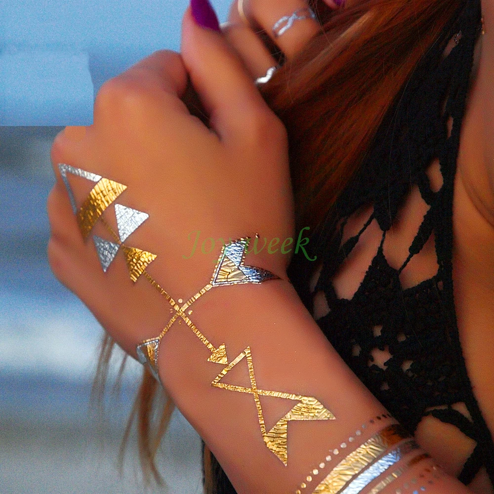 

Waterproof Temporary tattoo Sticker fake golden chain arrow tatto stickers flash tatoo fake tattoos for lady girl women