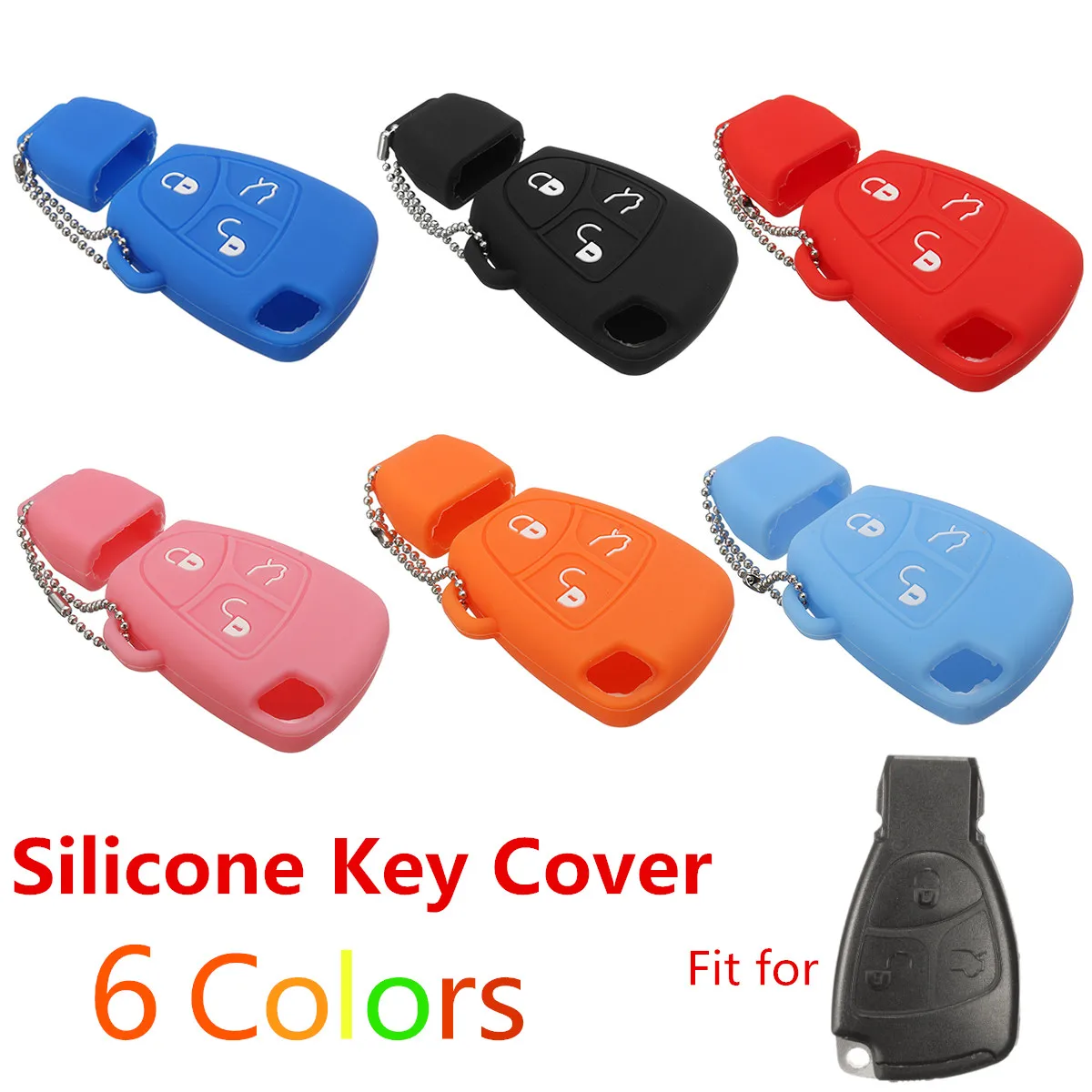 

3 Button Silicone Remote Car Key Case Cover Fob Auto Keys Shell Holder with Chain for Mercedes/Benz B C E ML S CLK CL Classe