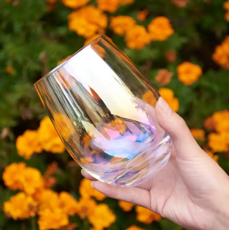 Радужная стеклянная красочная круглая чашка Милая Хрустальная покрытая чашка домашняя посуда