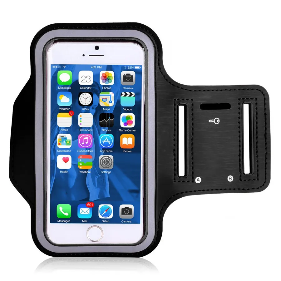 Водостойкий спортивный фитнес-браслет для бега, походный чехол для телефона, держатель для iPhone X 8 7 6 Plus S9 Plus Note 8 9 5.5in - Цвет: Черный
