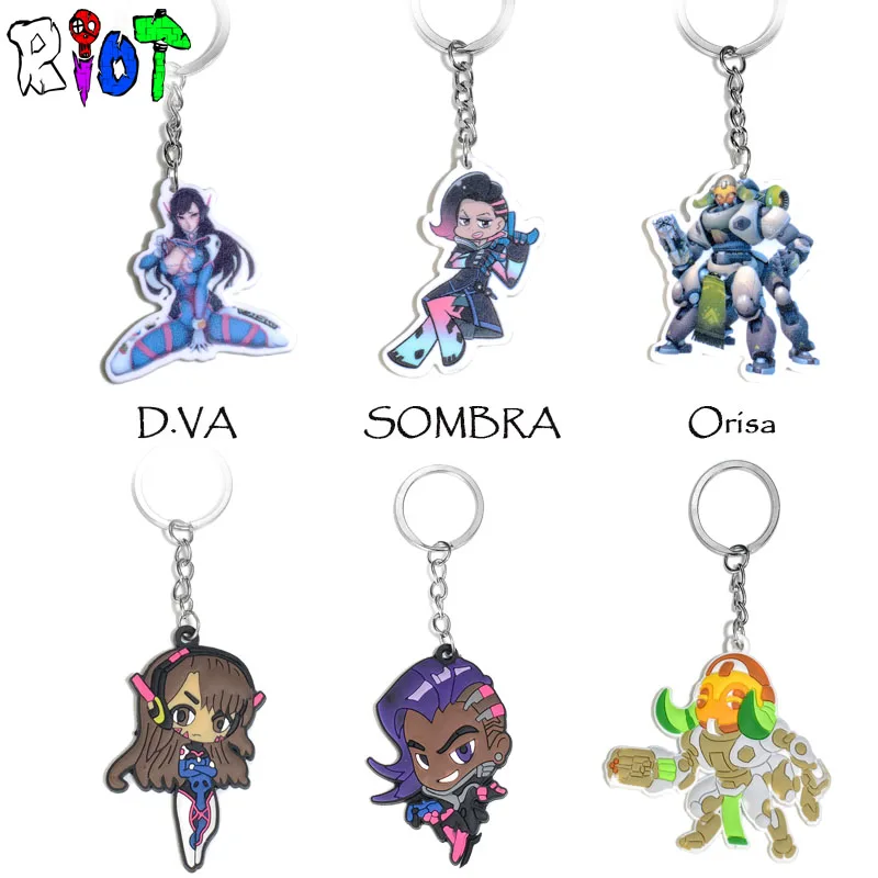 

6 Types Hot Game Overwhtch Keychain DVA SOMBRA Orisa Figure Model OW Q Version Silicone Keyring Pokemon Acrylic Cute Gift Toys